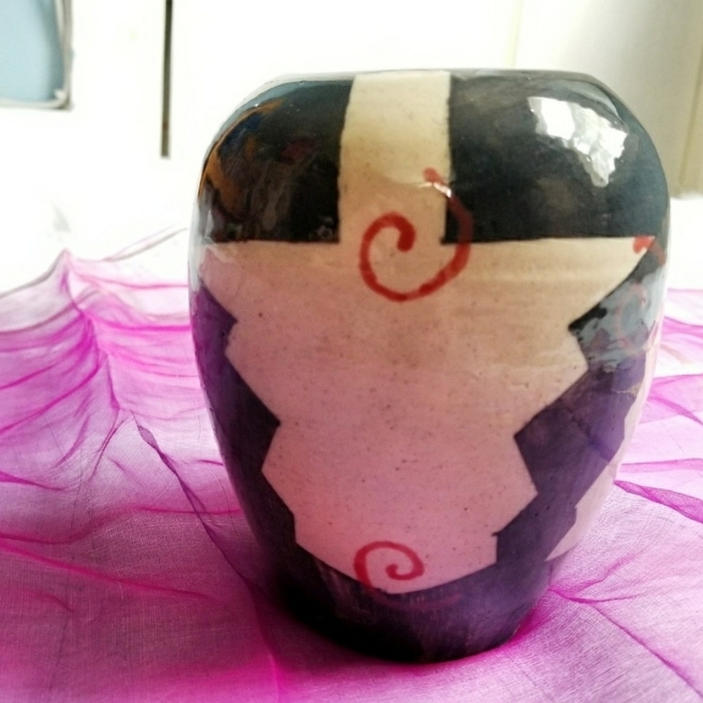 Handmade Vase Artisan pottery Natalio 2013 tree grey red southwestern style